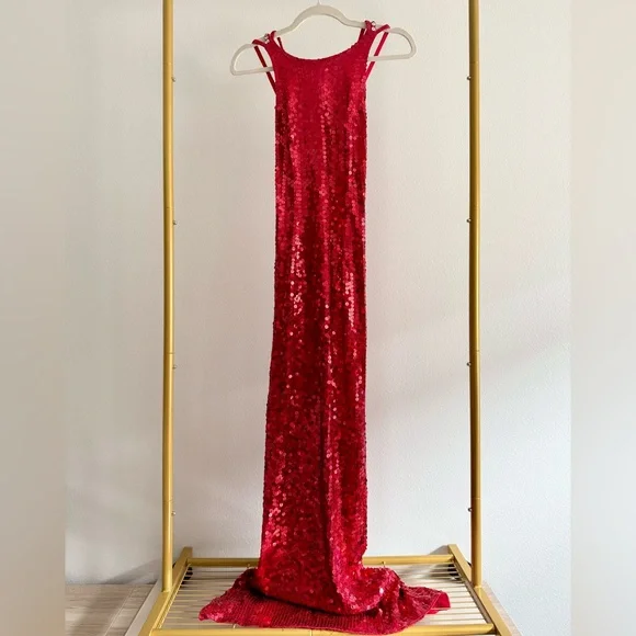 Niteline Dresses Vintage Niteline Della Roufogali Red Sequin